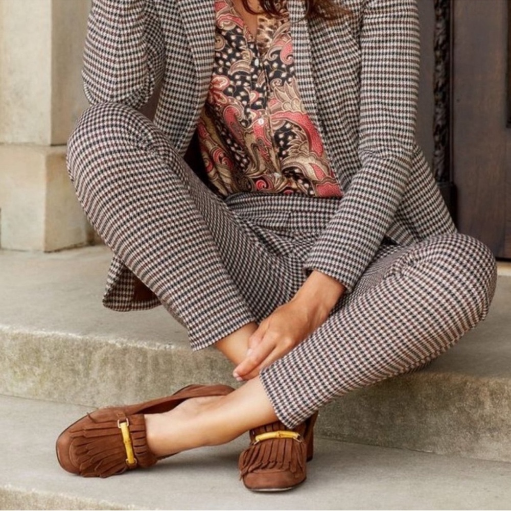 J. McLaughlin Ross Ankle Pants Zipper Pocket Brown Houndstooth preppy office